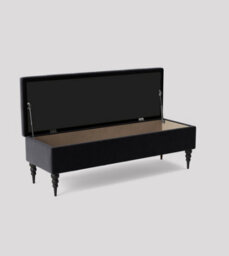 120Cm Safar Ottoman Bench With Storage And Turned Wooden Legs- Plush Velvet Shoes Bench - Black Chesterfield Storage Bench - thumbnail 2
