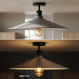 Pack Of 2 Industrial Semi Flush Mount Ceiling Lighting E27 Base Grey Metal Shade Ceiling Lamp Fixture For Kitchen With Bulb - thumbnail 7