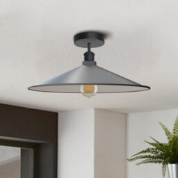 Pack Of 2 Industrial Semi Flush Mount Ceiling Lighting E27 Base Grey Metal Shade Ceiling Lamp Fixture For Kitchen With Bulb - thumbnail 4