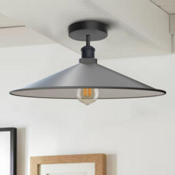 Pack Of 2 Industrial Semi Flush Mount Ceiling Lighting E27 Base Grey Metal Shade Ceiling Lamp Fixture For Kitchen With Bulb - thumbnail 2