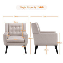Yaheetech Beige Button Tufted Accent Chair With Solid Wood Legs - thumbnail 4