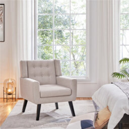 Yaheetech Beige Button Tufted Accent Chair With Solid Wood Legs - thumbnail 1
