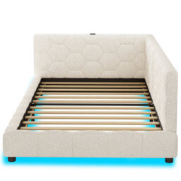 Abrihome 3Ft Single Boucle Bed Beige With Smart Rgb Led, Type-C/usb Ports, Tufted Headboard, Two Build Methods, Mattress Not Included - thumbnail 9