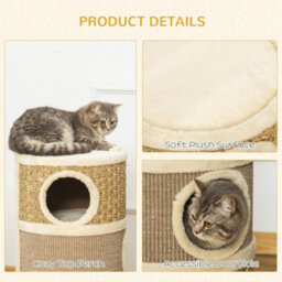 Pawhut Cat Scratching Barrel Pet Furniture Sisal Plushfor Indoor Cats, Khaki - thumbnail 5