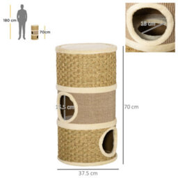 Pawhut Cat Scratching Barrel Pet Furniture Sisal Plushfor Indoor Cats, Khaki - thumbnail 3