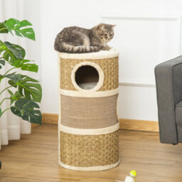 Pawhut Cat Scratching Barrel Pet Furniture Sisal Plushfor Indoor Cats, Khaki - thumbnail 8