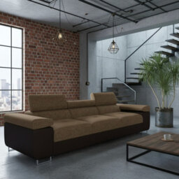 Torezio Three Seater Sofa With Adjustable Headrests For Living Room Chipboard Frame Metal Legs 263X102X70-90Cm Brown And Beige