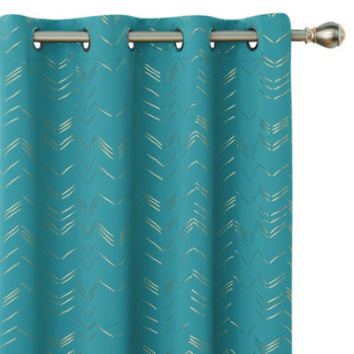 Deconovo Foil Printed Room Darkening Curtains Thermal Insulated Eyelet Curtains 46 X 54 Inch Peacock Blue 2 Panels - image 1