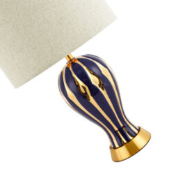 Happy Homewares Traditional Glossy Navy Midnight Blue And Polished Gold Ceramic Table Lamp Base - thumbnail 3