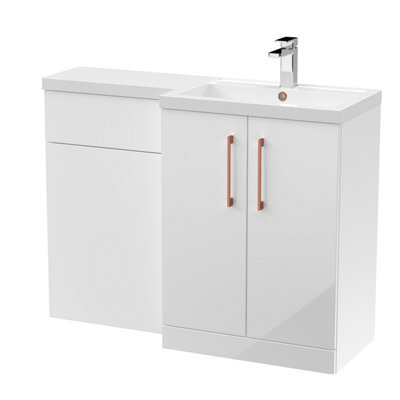 Balterley Right-Hand Bathroom Vanity And Wc Unit Combination With Basin - 1100mm - Gloss White With Copper Handles - image 1