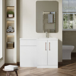 Balterley Right-Hand Bathroom Vanity And Wc Unit Combination With Basin - 1100mm - Gloss White With Copper Handles - thumbnail 2