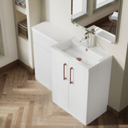 Balterley Right-Hand Bathroom Vanity And Wc Unit Combination With Basin - 1100mm - Gloss White With Copper Handles - thumbnail 3