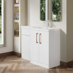 Balterley Right-Hand Bathroom Vanity And Wc Unit Combination With Basin - 1100mm - Gloss White With Copper Handles - thumbnail 4
