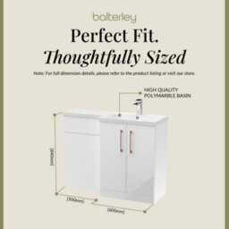 Balterley Right-Hand Bathroom Vanity And Wc Unit Combination With Basin - 1100mm - Gloss White With Copper Handles - thumbnail 5