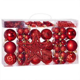 66 Pack Christmas Balls, Sturdy Plastic Tree Decorations, Indoor Outdoor Christmas Red - thumbnail 1