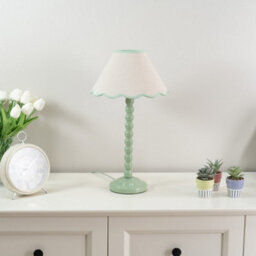 Valuelights Bobbles Sage Green Bobbin Table Lamp With Green Trim Scallop Shade - Led Bulb Included - thumbnail 4