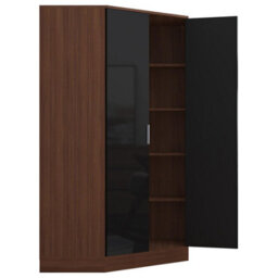 Reflect 2Pc Wardrobe Bundle - 2 Door Corner + 3 Door Mirror - Black Gloss & Walnut - H: 180Cm X W: 179Cm X D: 103Cm - thumbnail 7