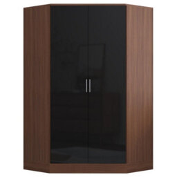 Reflect 2Pc Wardrobe Bundle - 2 Door Corner + 3 Door Mirror - Black Gloss & Walnut - H: 180Cm X W: 179Cm X D: 103Cm - thumbnail 5