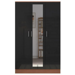Reflect 2Pc Wardrobe Bundle - 2 Door Corner + 3 Door Mirror - Black Gloss & Walnut - H: 180Cm X W: 179Cm X D: 103Cm - thumbnail 9