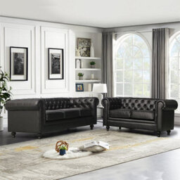 Furniture in Fashion Hertford Faux Leather 3 + 2 Seater Sofa Set In Black - thumbnail 1
