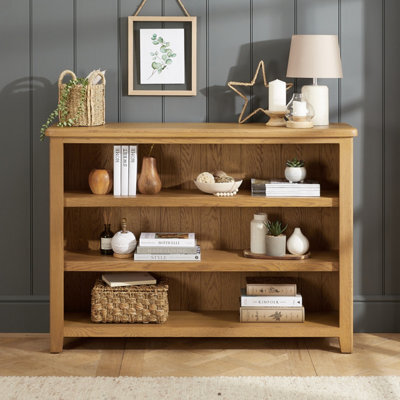 The Furniture Market Cotswold Rustic Smoked Oak Wide Low Bookcase - image 1