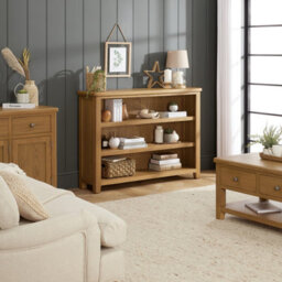 The Furniture Market Cotswold Rustic Smoked Oak Wide Low Bookcase - thumbnail 3