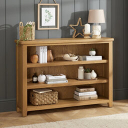The Furniture Market Cotswold Rustic Smoked Oak Wide Low Bookcase - thumbnail 2