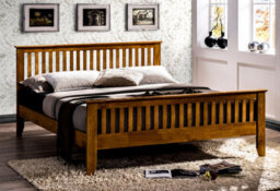 Save On Goods UK 3Ft Single Oak Colour Finish Shaker Wood Wooden Bed Frame Bedstead High Foot End - thumbnail 1
