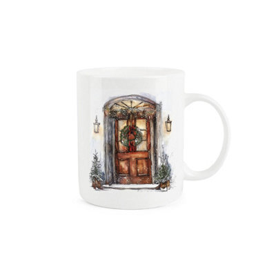 Purely Home Christmas Wreath Mug - Welcoming Home Front Door Xmas Gift Bone China Cup - image 1