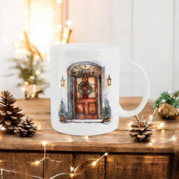 Purely Home Christmas Wreath Mug - Welcoming Home Front Door Xmas Gift Bone China Cup - thumbnail 3