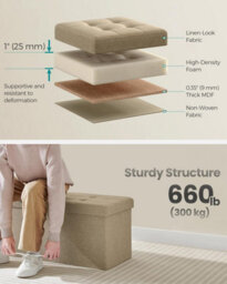 Songmics Foldable Storage Bench With Flip-Top Design, Sturdy Ottoman Seat For Bedroom Or Entryway, Camel Brown - thumbnail 4