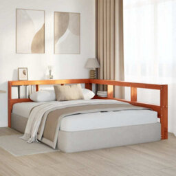 Berkfield Bookcase Headboard L-Shaped Wax Brown 140 Cm Solid Wood Pine - thumbnail 3