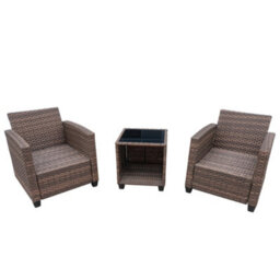 3 Pieces Outdoor Pe Rattan Bistro Set, With Tempered Glass Top Coffee Table, Thick Padded Armchair - Brown - thumbnail 6