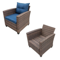 3 Pieces Outdoor Pe Rattan Bistro Set, With Tempered Glass Top Coffee Table, Thick Padded Armchair - Brown - thumbnail 7