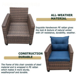3 Pieces Outdoor Pe Rattan Bistro Set, With Tempered Glass Top Coffee Table, Thick Padded Armchair - Brown - thumbnail 4