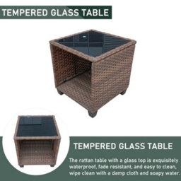 3 Pieces Outdoor Pe Rattan Bistro Set, With Tempered Glass Top Coffee Table, Thick Padded Armchair - Brown - thumbnail 2