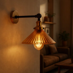 Matt Black Antique Brass Effect Wired Wall Light - thumbnail 3