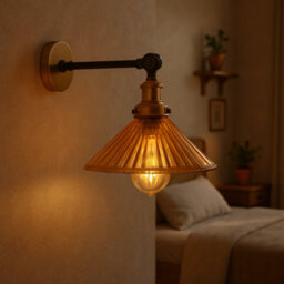 Matt Black Antique Brass Effect Wired Wall Light - thumbnail 4