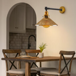Matt Black Antique Brass Effect Wired Wall Light - thumbnail 2
