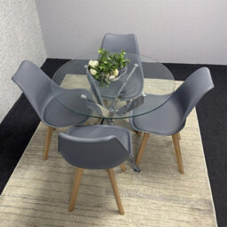 Kosy Koala Round Glass Dining Table Set With 4 Grey Plastic Chairs Dining Room Furniture - thumbnail 7