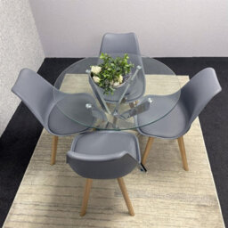 Kosy Koala Round Glass Dining Table Set With 4 Grey Plastic Chairs Dining Room Furniture - thumbnail 5
