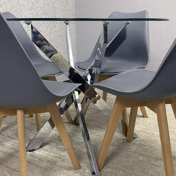 Kosy Koala Round Glass Dining Table Set With 4 Grey Plastic Chairs Dining Room Furniture - thumbnail 3