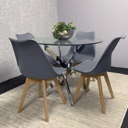 Kosy Koala Round Glass Dining Table Set With 4 Grey Plastic Chairs Dining Room Furniture - thumbnail 2