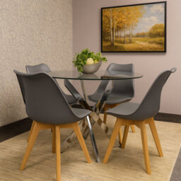 Kosy Koala Round Glass Dining Table Set With 4 Grey Plastic Chairs Dining Room Furniture