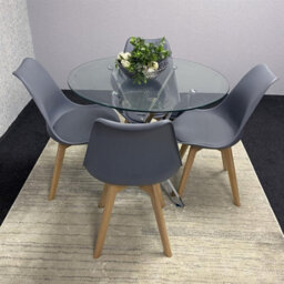 Kosy Koala Round Glass Dining Table Set With 4 Grey Plastic Chairs Dining Room Furniture - thumbnail 8