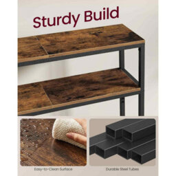 Long Console Table With 2 Shelves, Narrow Hallway Sofa Table For Entryway, Rustic Brown And Ink Black - thumbnail 3