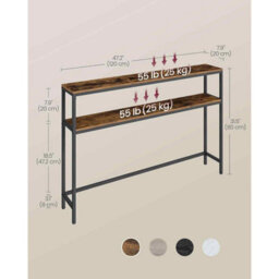 Long Console Table With 2 Shelves, Narrow Hallway Sofa Table For Entryway, Rustic Brown And Ink Black - thumbnail 2