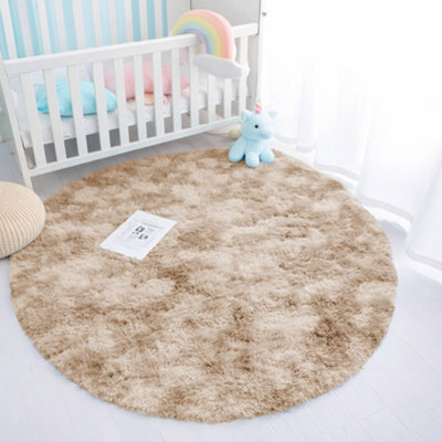 Aspire Homeware Non-Slip Tie Dye Beige Shaggy Rug Soft Fluffy Round, Living Area And Bedroom Rug, (L)120Cm X (W)120Cm - image 1