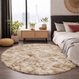 Aspire Homeware Non-Slip Tie Dye Beige Shaggy Rug Soft Fluffy Round, Living Area And Bedroom Rug, (L)120Cm X (W)120Cm - thumbnail 7
