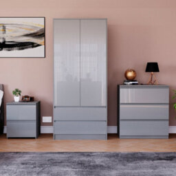 Lassic Vida Designs Glinton 3 Piece Grey Fsc Bedroom Set - (3 Drawer Chest, 2 Door Wardrobe, 2 Drawer Bedside Chest) - thumbnail 1